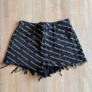 Alexander Wang Black Logo-Print Frayed Denim Shorts